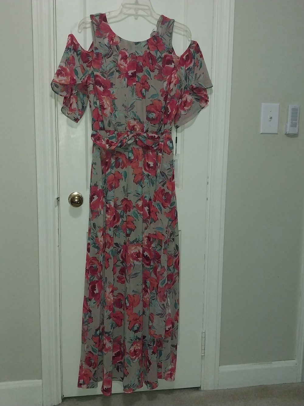Calvin Klein Dusty Rose Floral Cold-Shoulder Maxi Dress